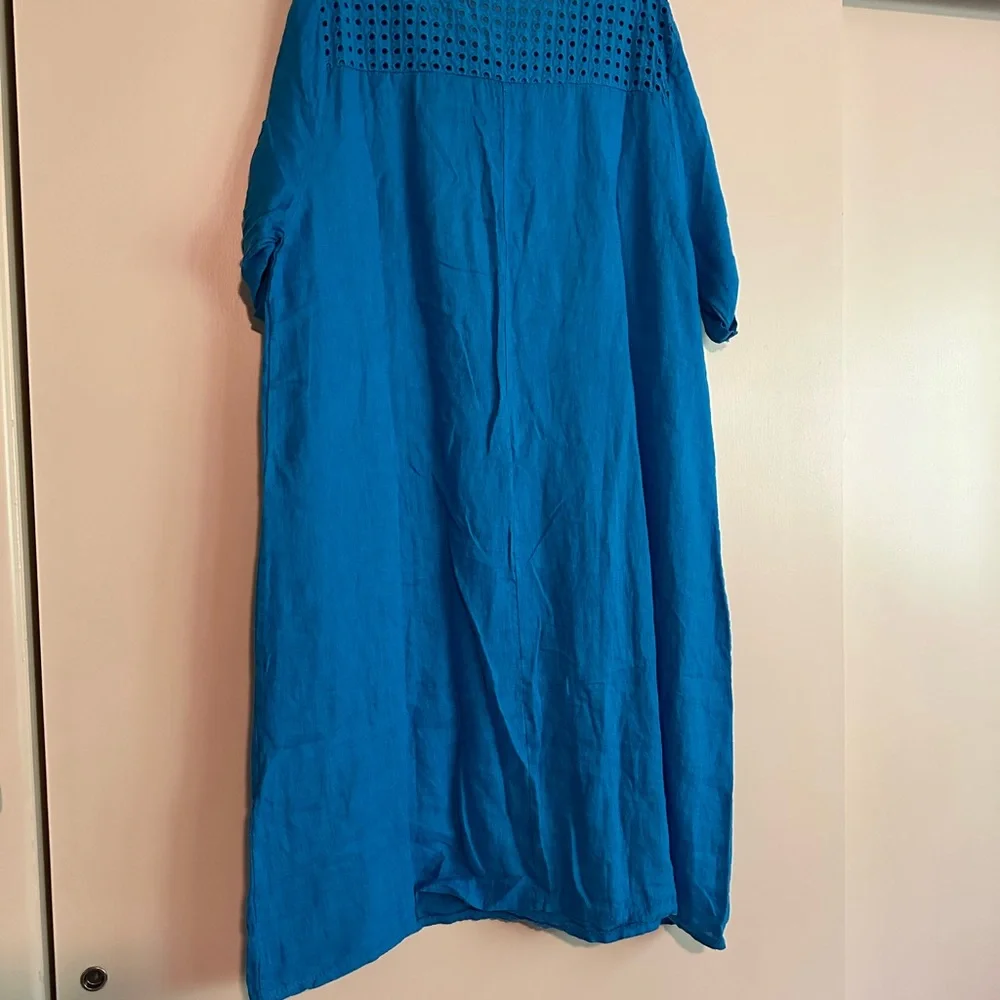 Blue Linen Dress with Eyelet Detail - Picture 5 of 5